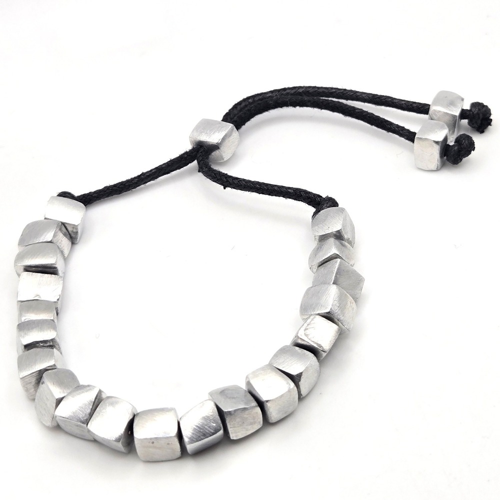 Isabella Adjustable Hematite Cube Bead Bracelet And Silver Tone Aluminum‎ Black - Picture 4 of 8
